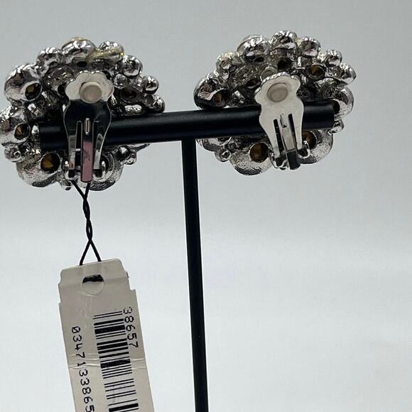 Monet Clear Rhinestone Cluster Domed Round Silver Tone Clip On Earrings new - Picture 7 of 11